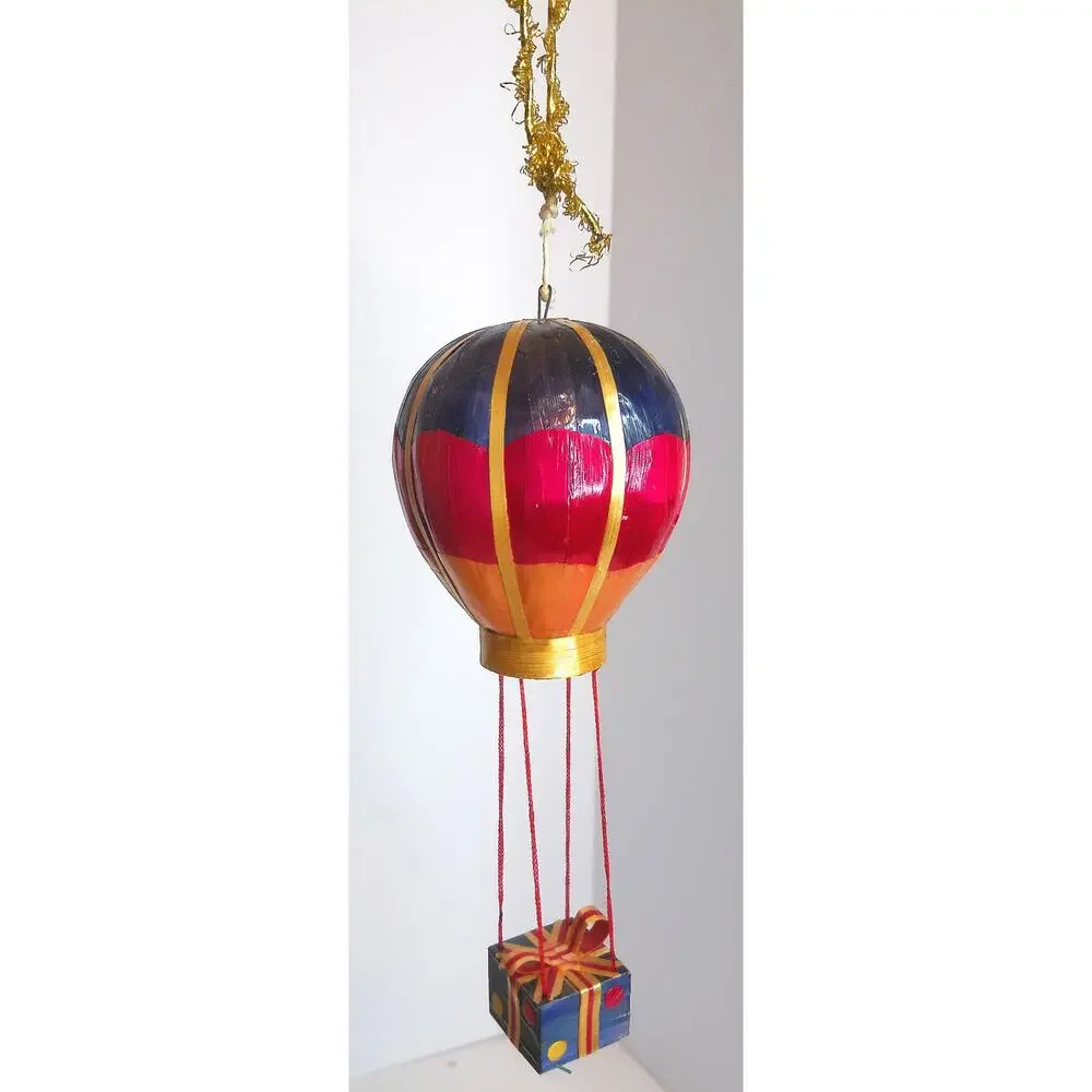 Hot Air Balloon Christmas Ornament Handmade Wheat Straw Colorful Decor